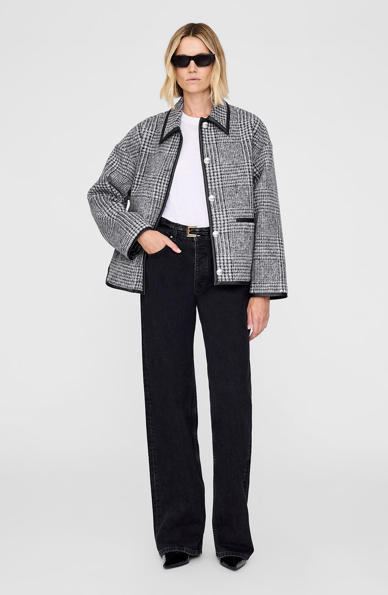 ANINE BING Camden Black and Grey Check Jacket, Alternate, color, Black / Grey Check