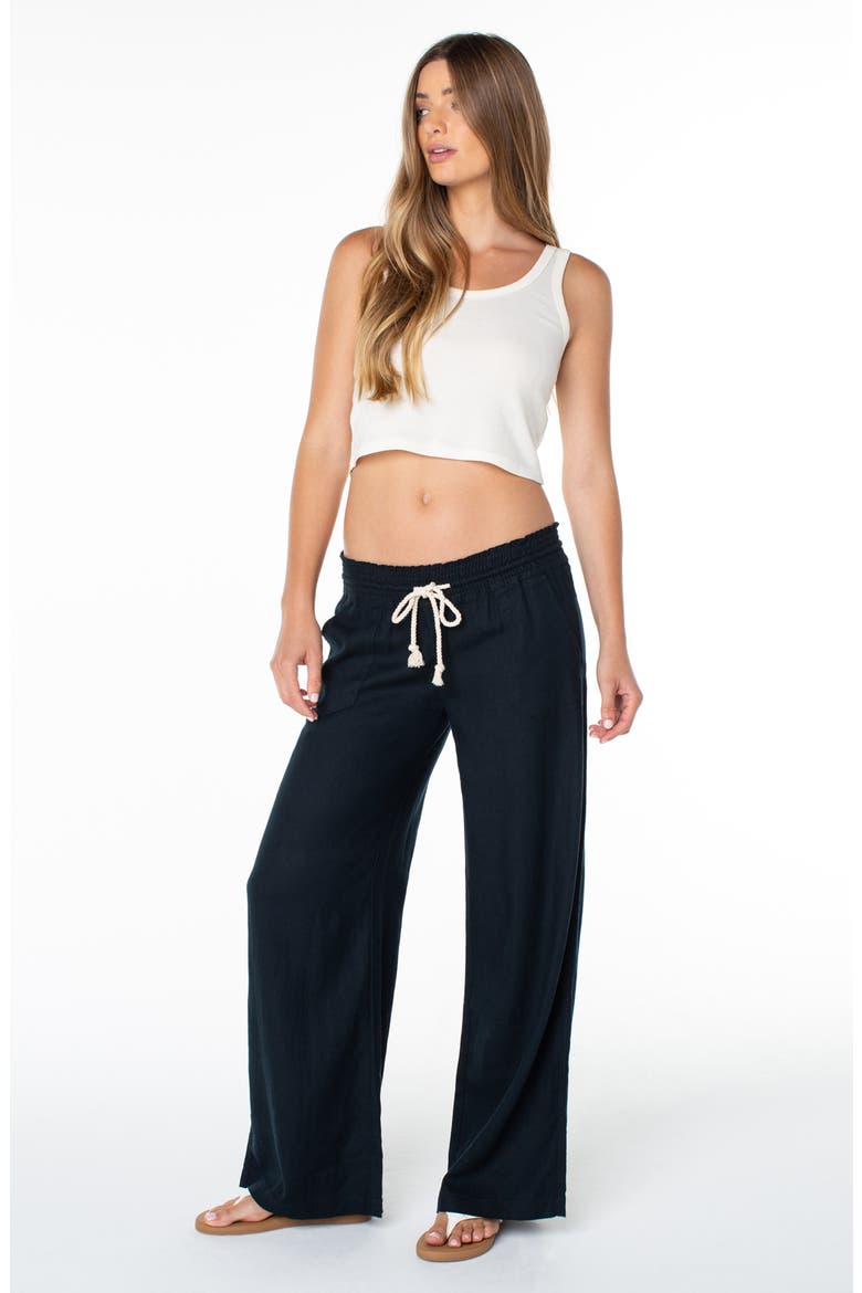 Oceanside Wide Leg Linen Blend Drawstring Pants, Alternate, color, ANTHRACITE
