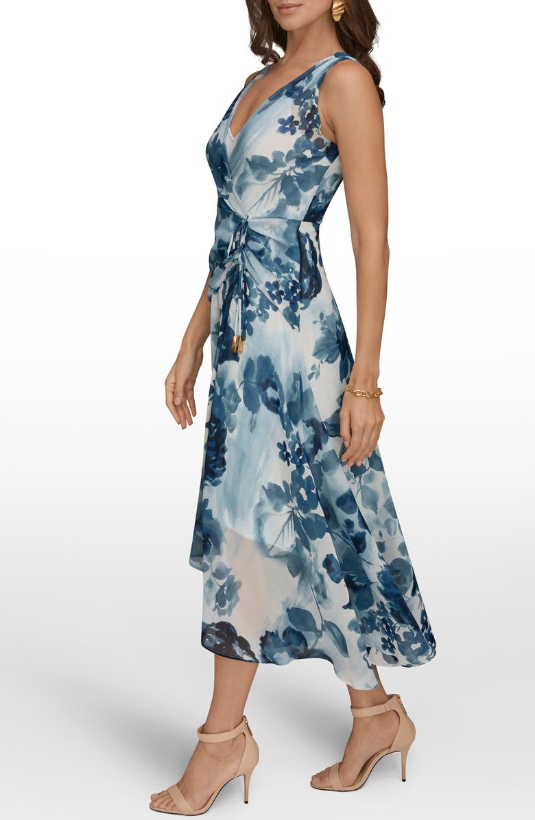 Donna Karan New York Floral Wrap Bodice Midi Dress, Alternate, color, Nightfall Multi