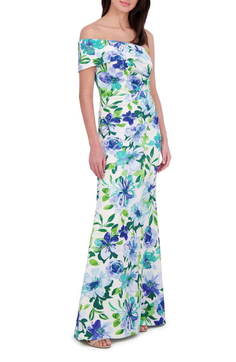 Eliza J Floral One Shoulder Trumpet Gown, Alternate, color, 