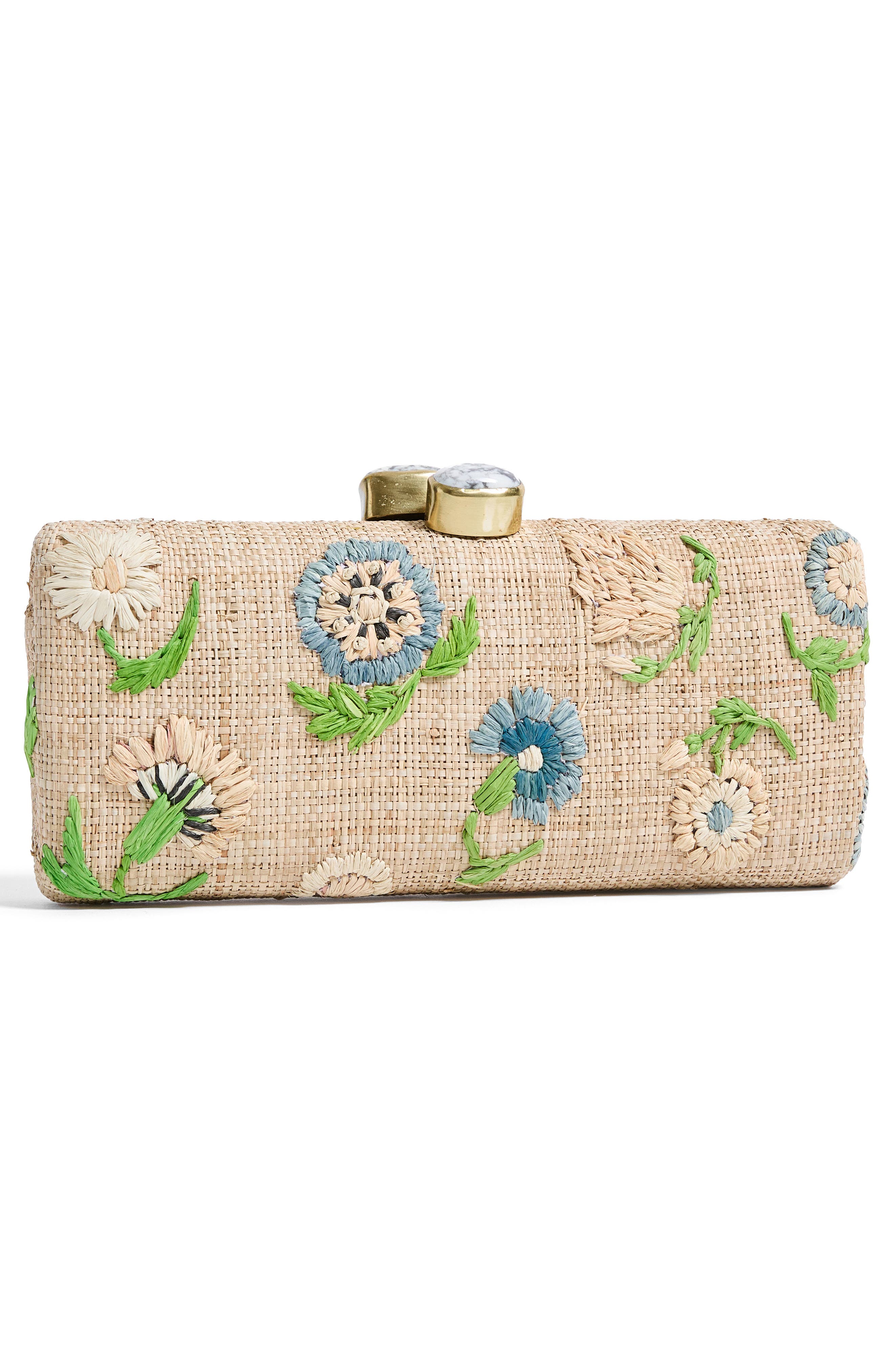 Pamela Munson Petite Fleur Raffia Clutch, Alternate, color, Natural/ Pastel