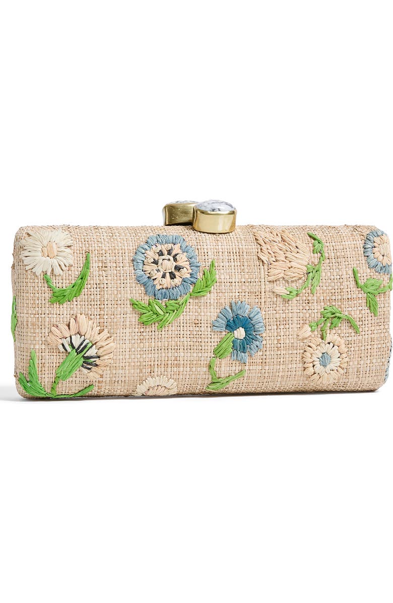 Pamela Munson Petite Fleur Raffia Clutch, Alternate, color, Natural/ Pastel
