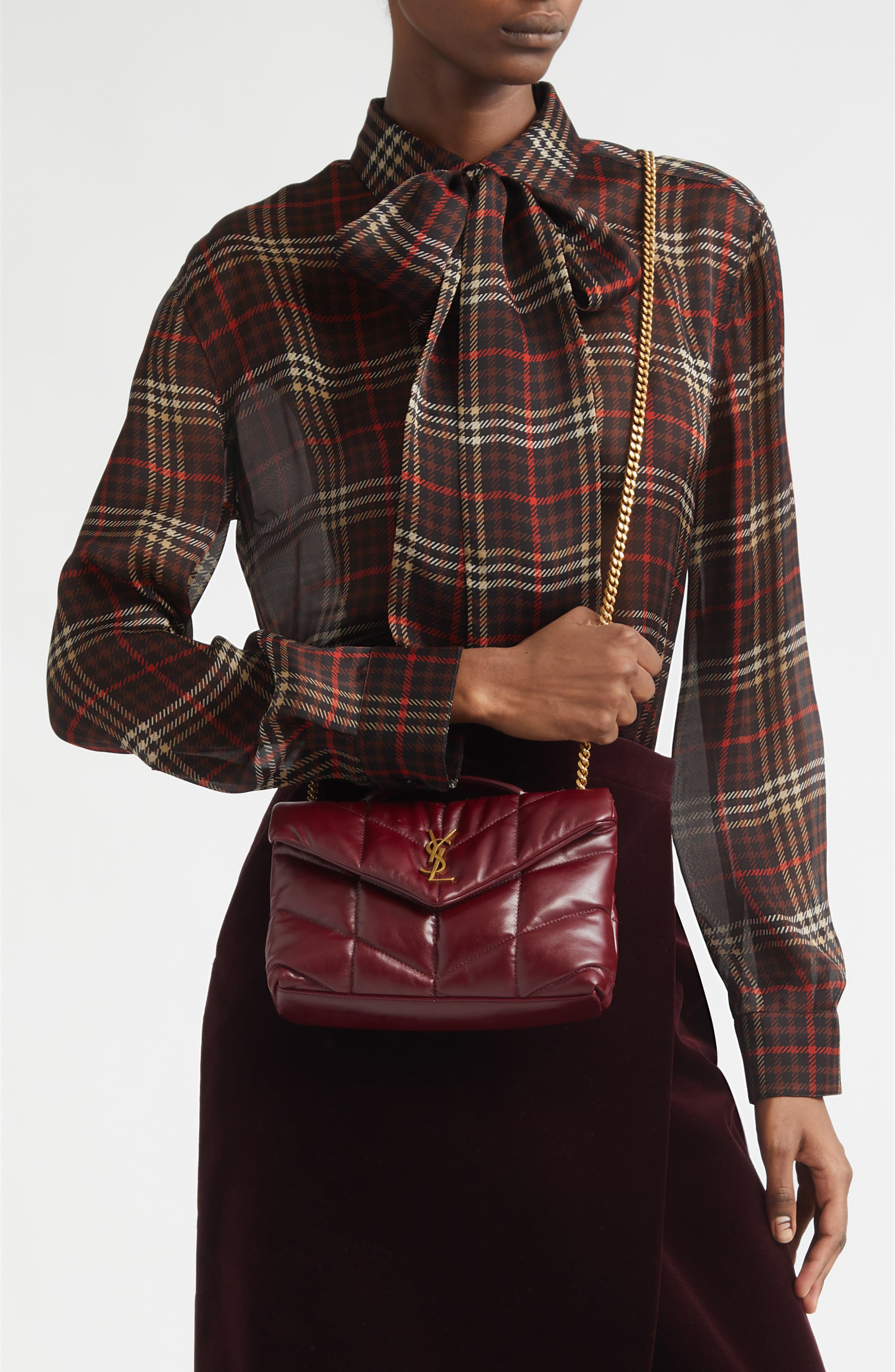 Saint Laurent Toy Loulou Quilted Puffer Leather Shoulder Bag, Alternate, color, Dark Ruby