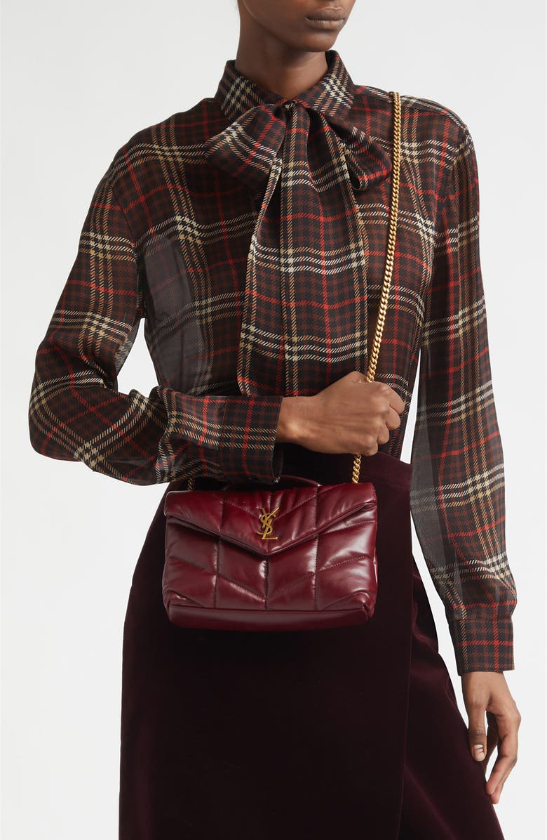 Saint Laurent Toy Loulou Quilted Puffer Leather Shoulder Bag, Alternate, color, Dark Ruby