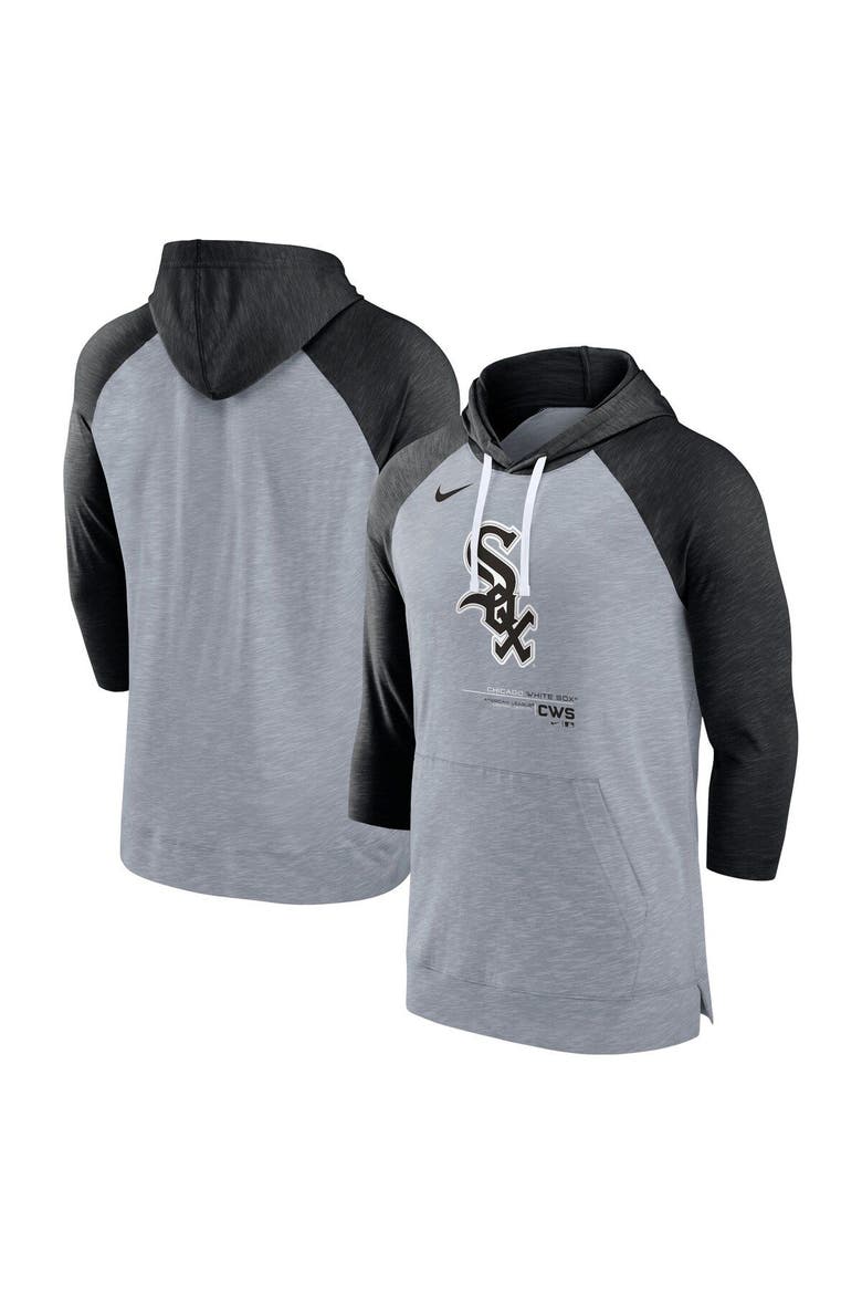 Men's Nike Heather Gray/Heather Black Chicago White Sox Baseball Raglan 3/4-Sleeve Pullover Hoodie, Main, color, Heather Gray