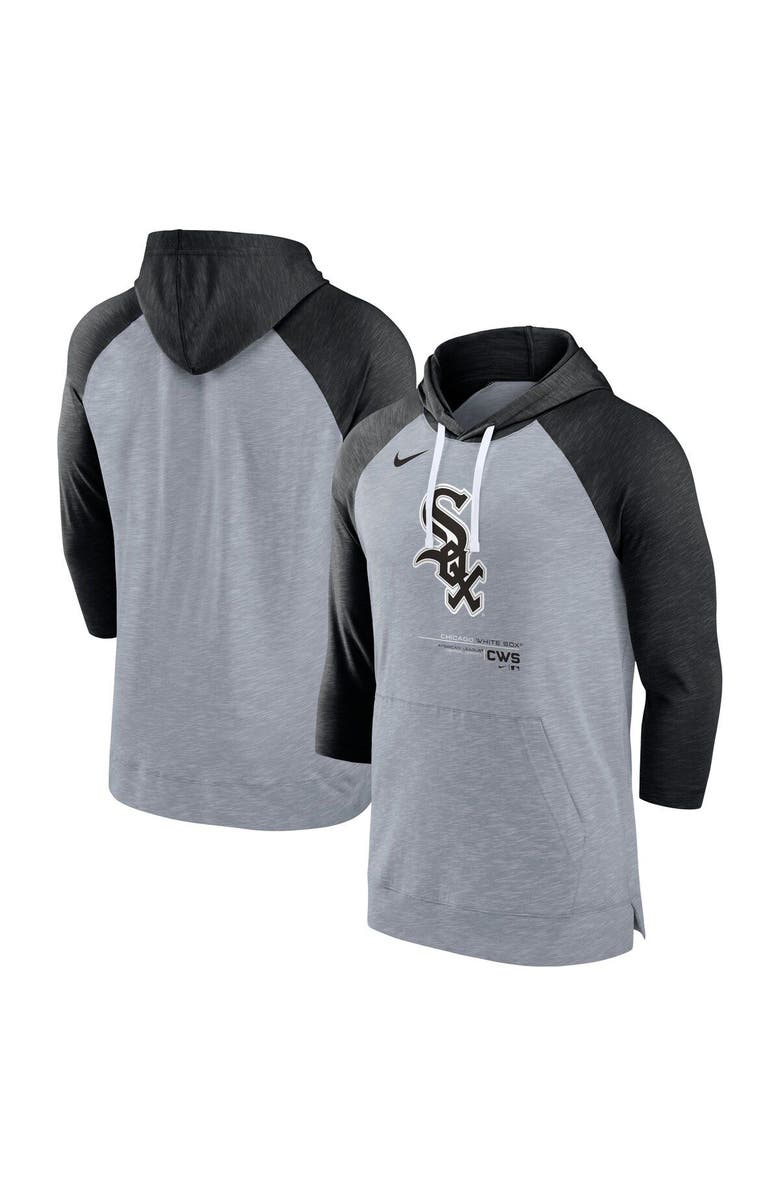 Nike Men's Nike Heather Gray/Heather Black Chicago White Sox Baseball Raglan 3/4-Sleeve Pullover Hoodie, Main, color, Heather Gray