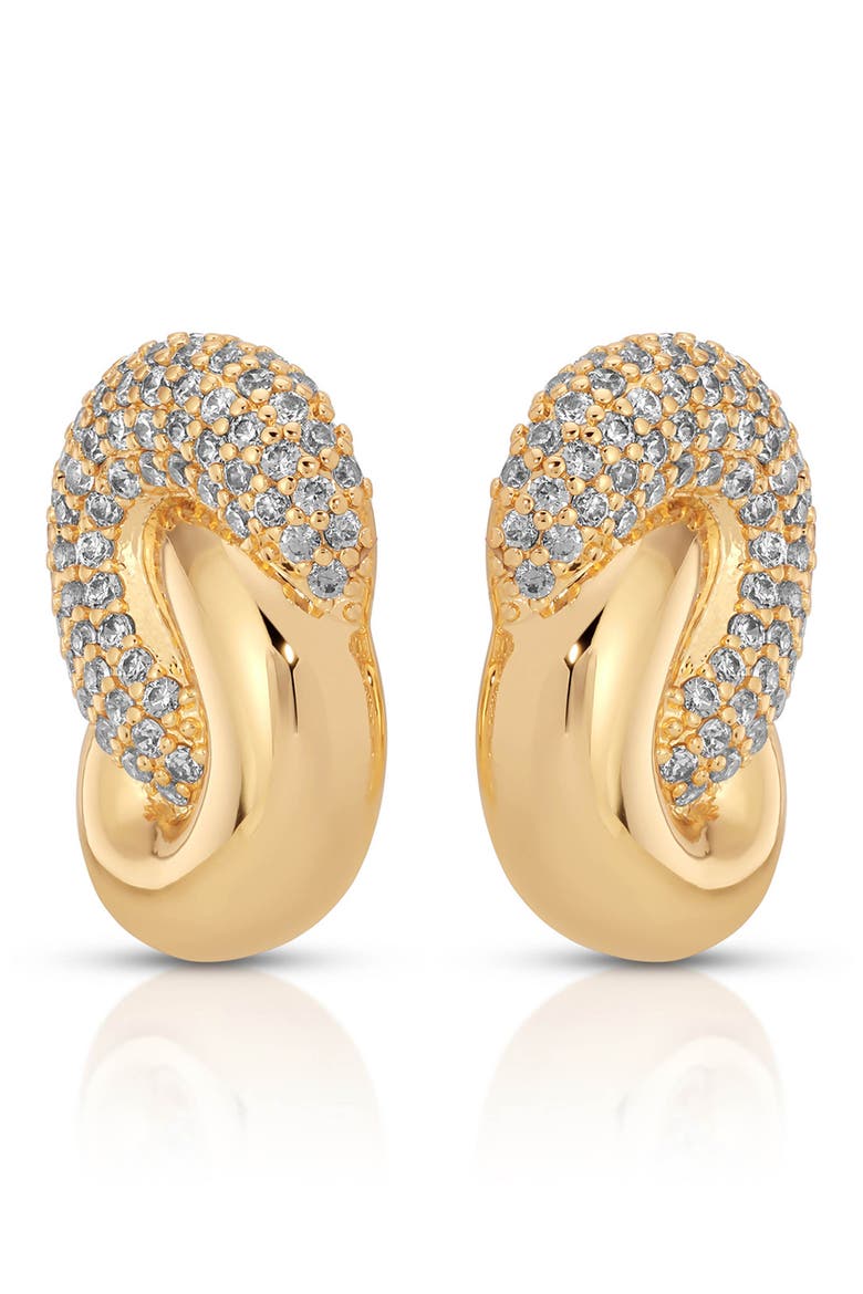 Knot Pavé Stud Earrings, Alternate, color, GOLD