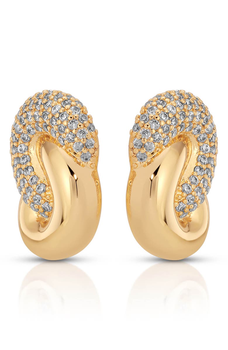 Ettika Knot Pavé Stud Earrings, Alternate, color, Gold