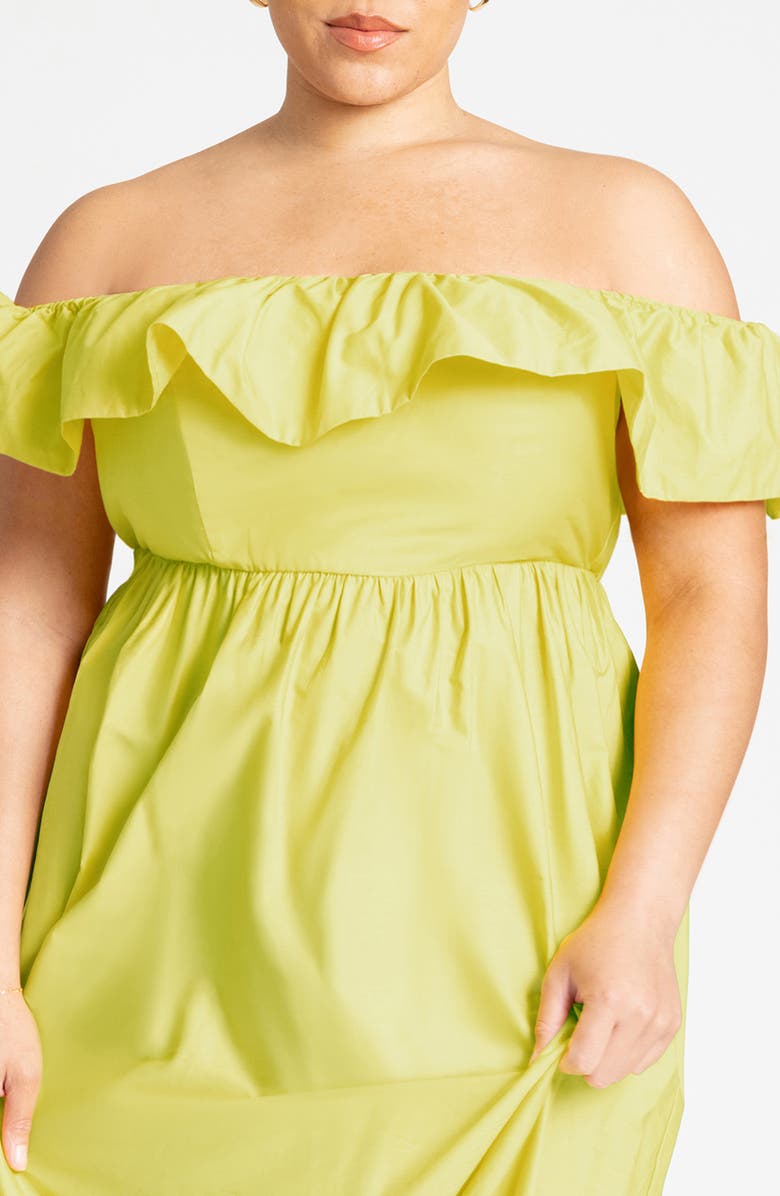 ELOQUII Ruffle Off the Shoulder Poplin Maxi Dress, Alternate, color,