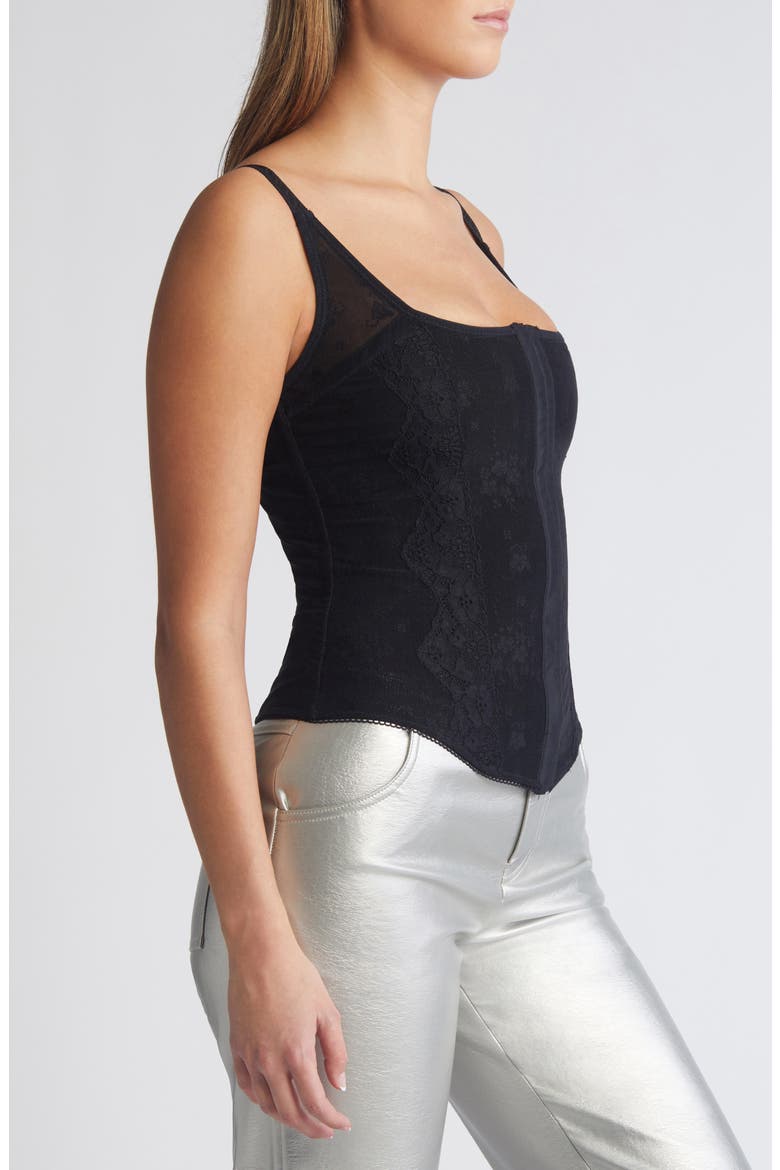 Lace Trim Corset Top, Alternate, color, BLACK