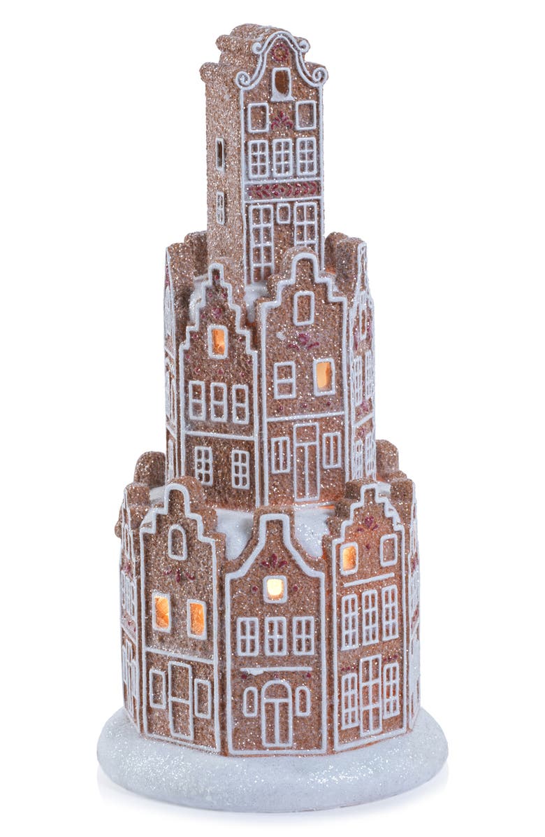 Zodax Adelard LED Holiday Gingerbread House, Alternate, color, Brown/ White