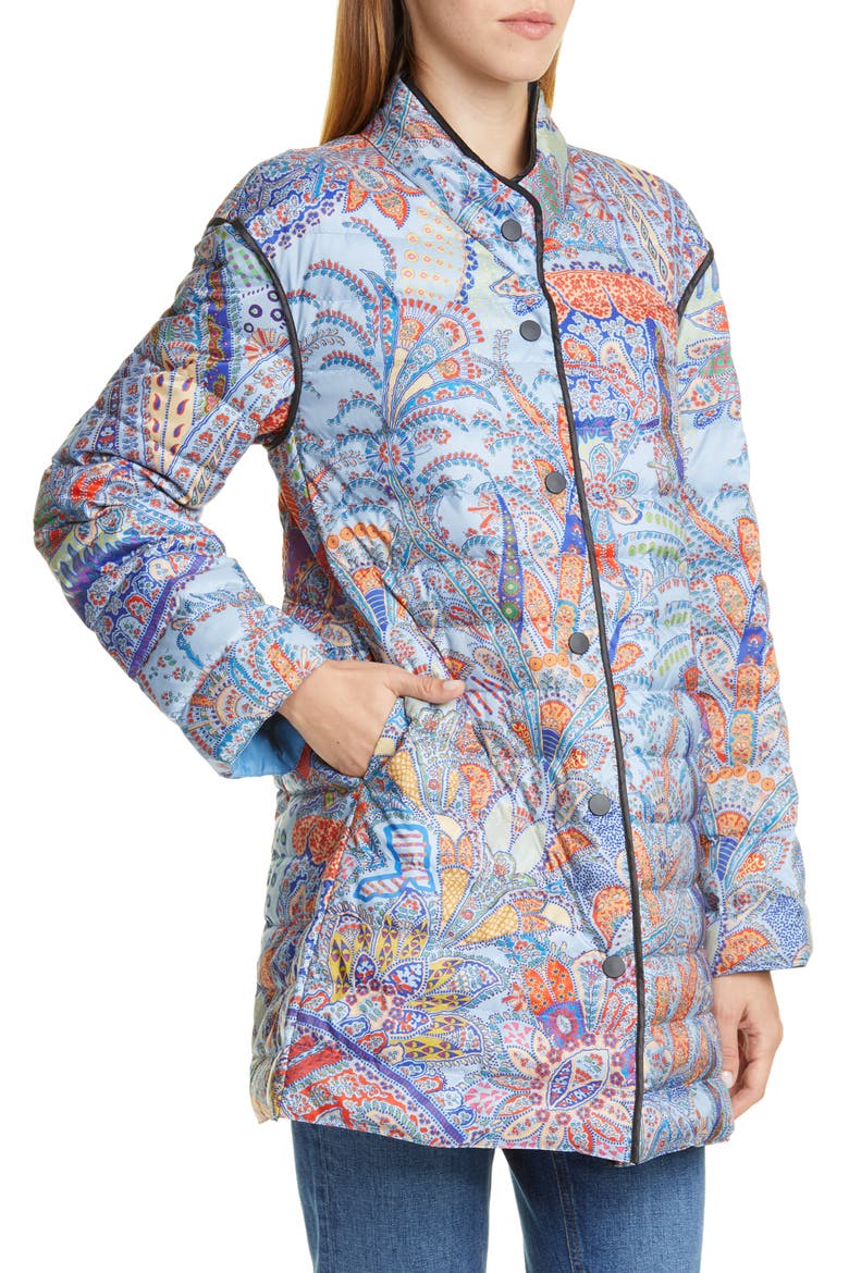 Paisley Print Water Resistant Down Puffer Jacket, Alternate, color, BLUE