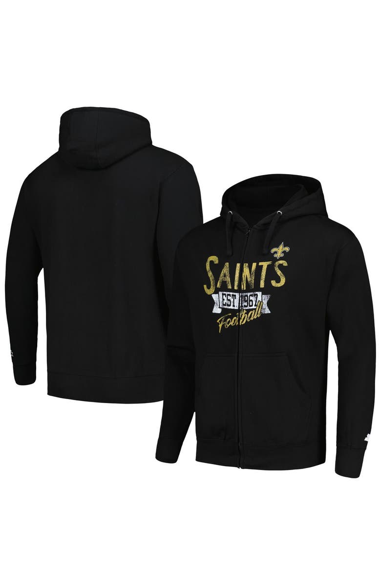 STARTER Men's Starter Black New Orleans Saints Domestic Post Season Full-Zip Hoodie, Main, color, Black