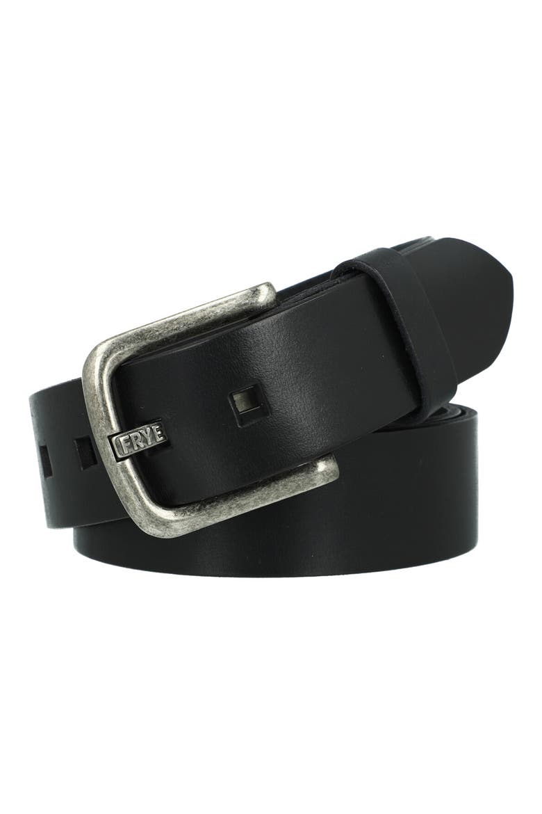 Logo Buckle Leather Belt, Main, color, BLACK