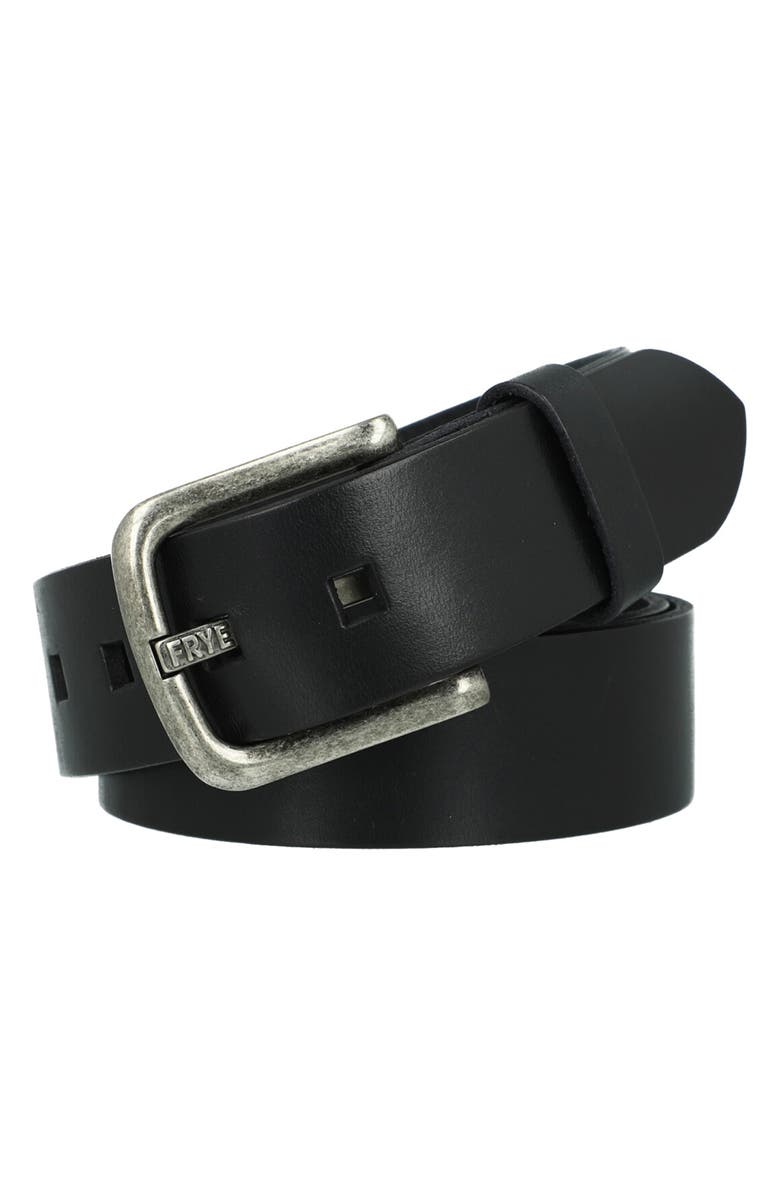 Frye Logo Buckle Leather Belt, Main, color,