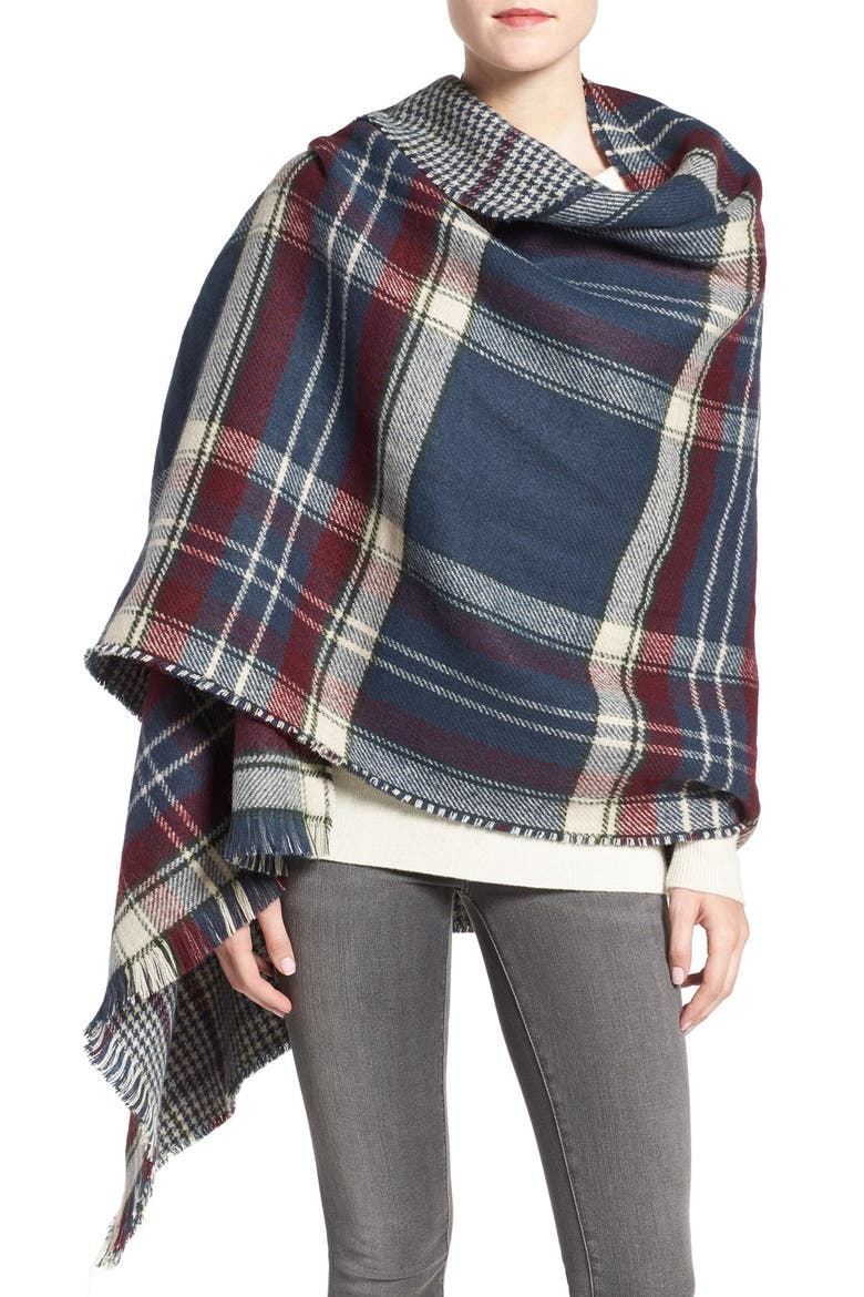 Reversible Plaid & Check Wrap, Main, color, RED/ NAVY PLAID