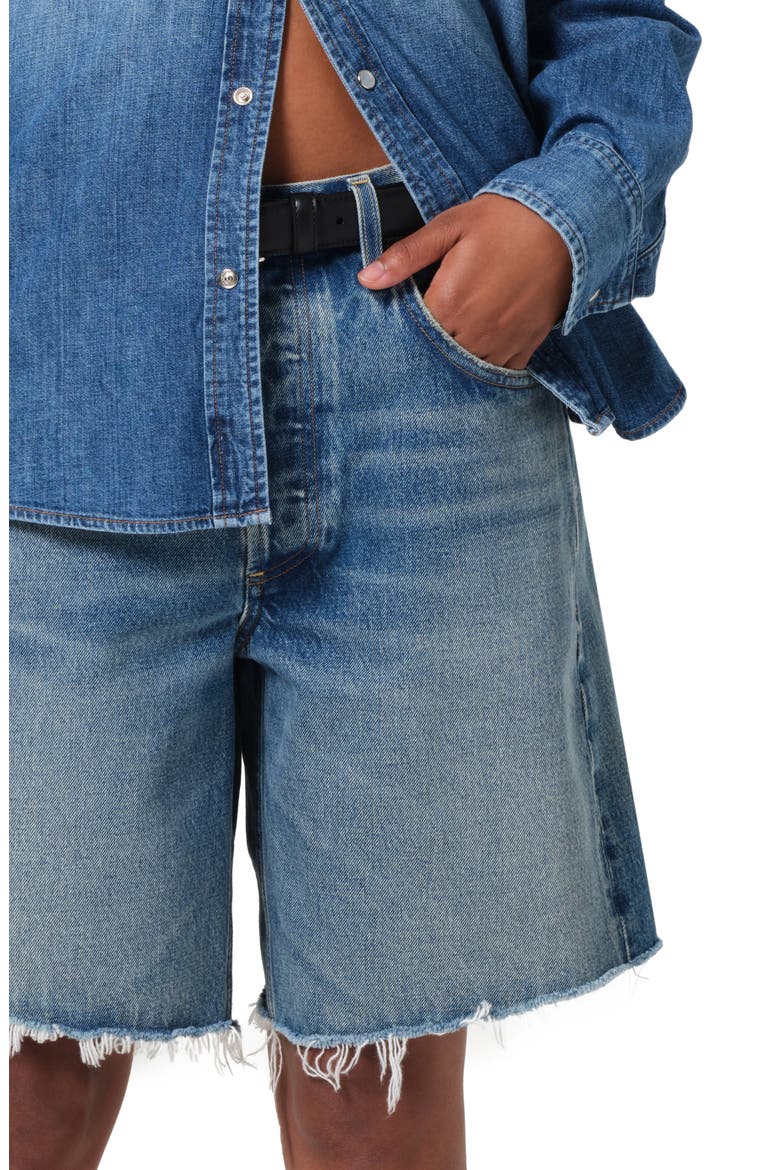 Ayla High Waist Raw Hem Cutoff Denim Bermuda Shorts, Alternate, color, BABYLONIA