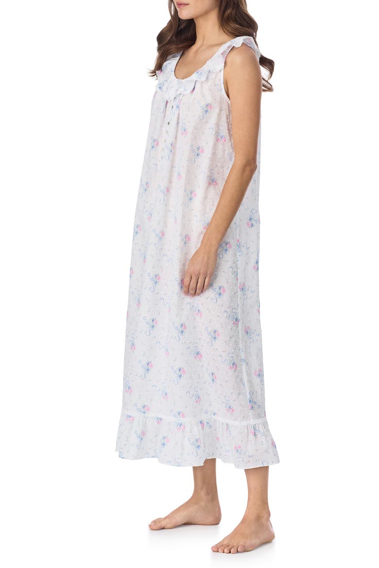 Sleeveless Swiss Dot Cotton Ballet Nightgown, Alternate, color, WHITE BOUQUET