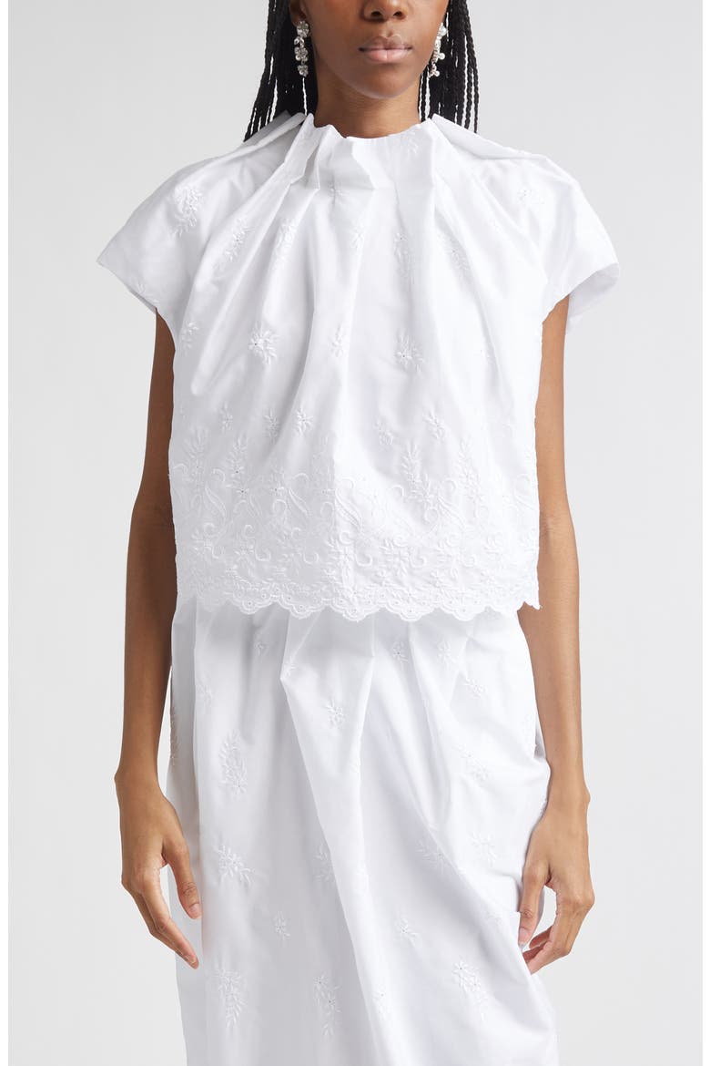 Pleated Cotton Poplin Tulip Top, Main, color, WHITE