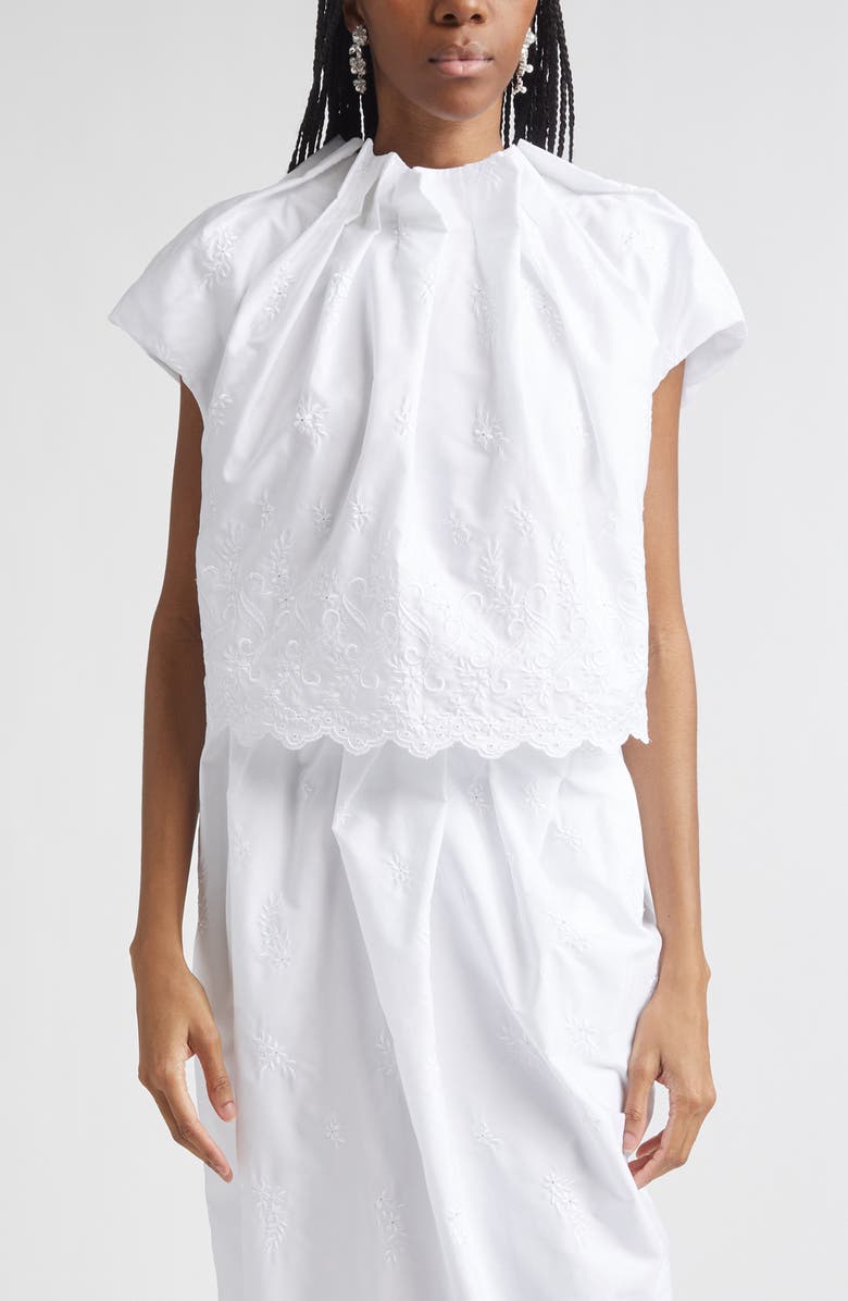 Simone Rocha Pleated Cotton Poplin Tulip Top, Main, color, White