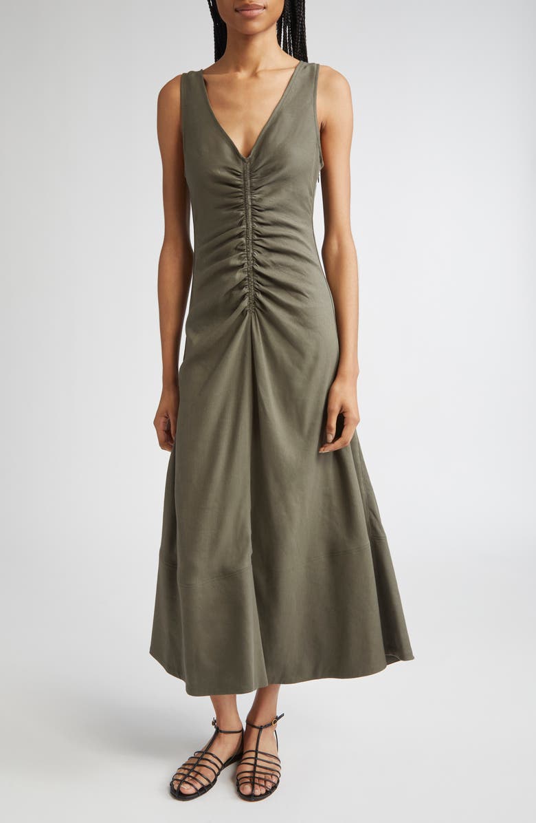Proenza Schouler Remi Ruched Stretch Linen Blend Midi Dress, Main, color,