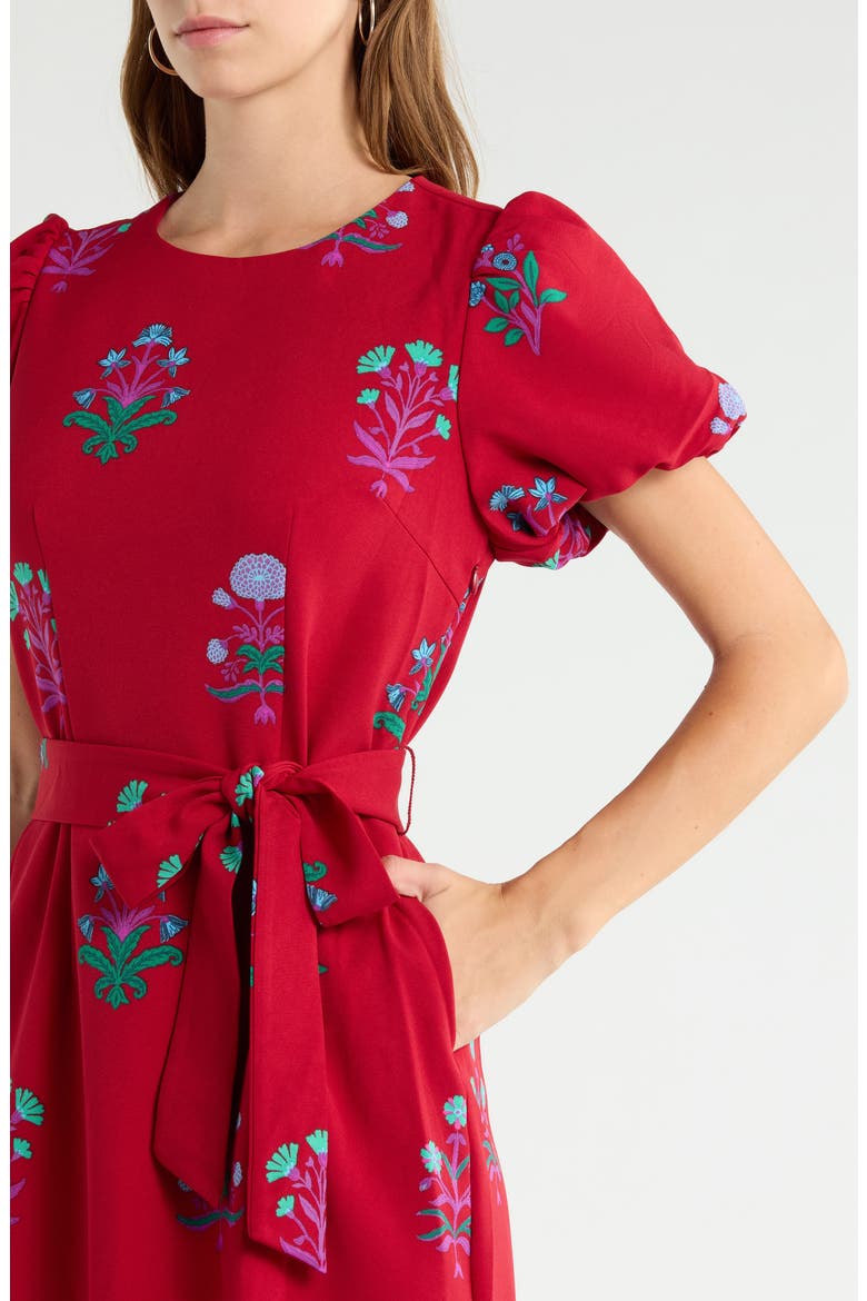 Senidy Puff Sleeve Midi Dress, Alternate, color, BURGUNDY-MULTI
