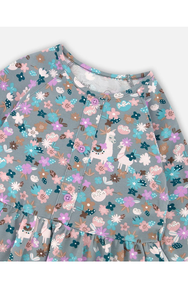 Deux par Deux Half Button Organic Cotton Dress Llama, Alternate, color,
