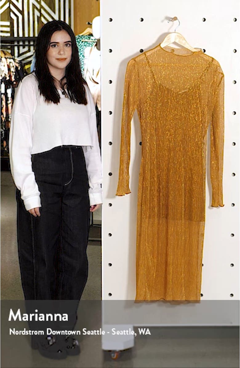 Sheer Metallic Long Sleeve Midi Dress, sales video thumbnail