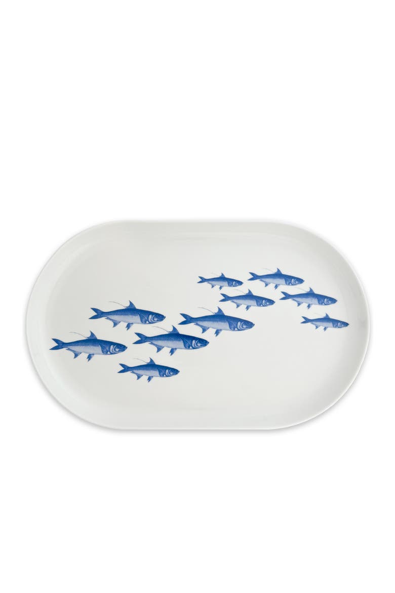 School of Fish Large Coupe Oval Platter - Porcelain, Main, color, BLUE