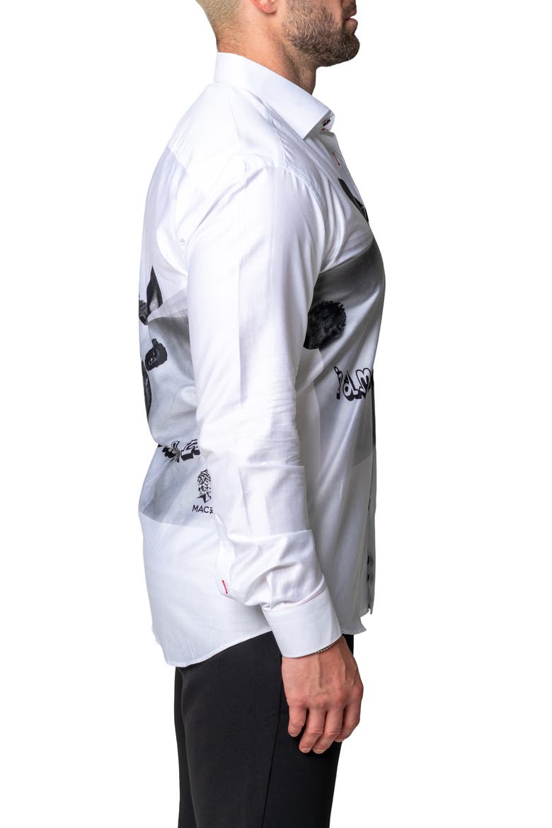 Fibonacci Lion Time Regular Fit Cotton Blend Button-Up Shirt, Alternate, color, WHITE