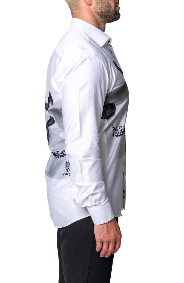 Maceoo Fibonacci Lion Time Regular Fit Cotton Blend Button-Up Shirt, Alternate, color, White