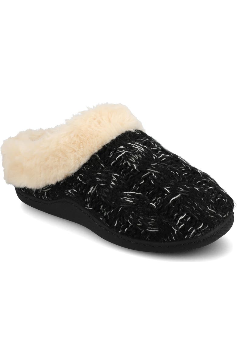 Journee Collection Adiah Faux Fur Trim Slipper, Main, color, Black