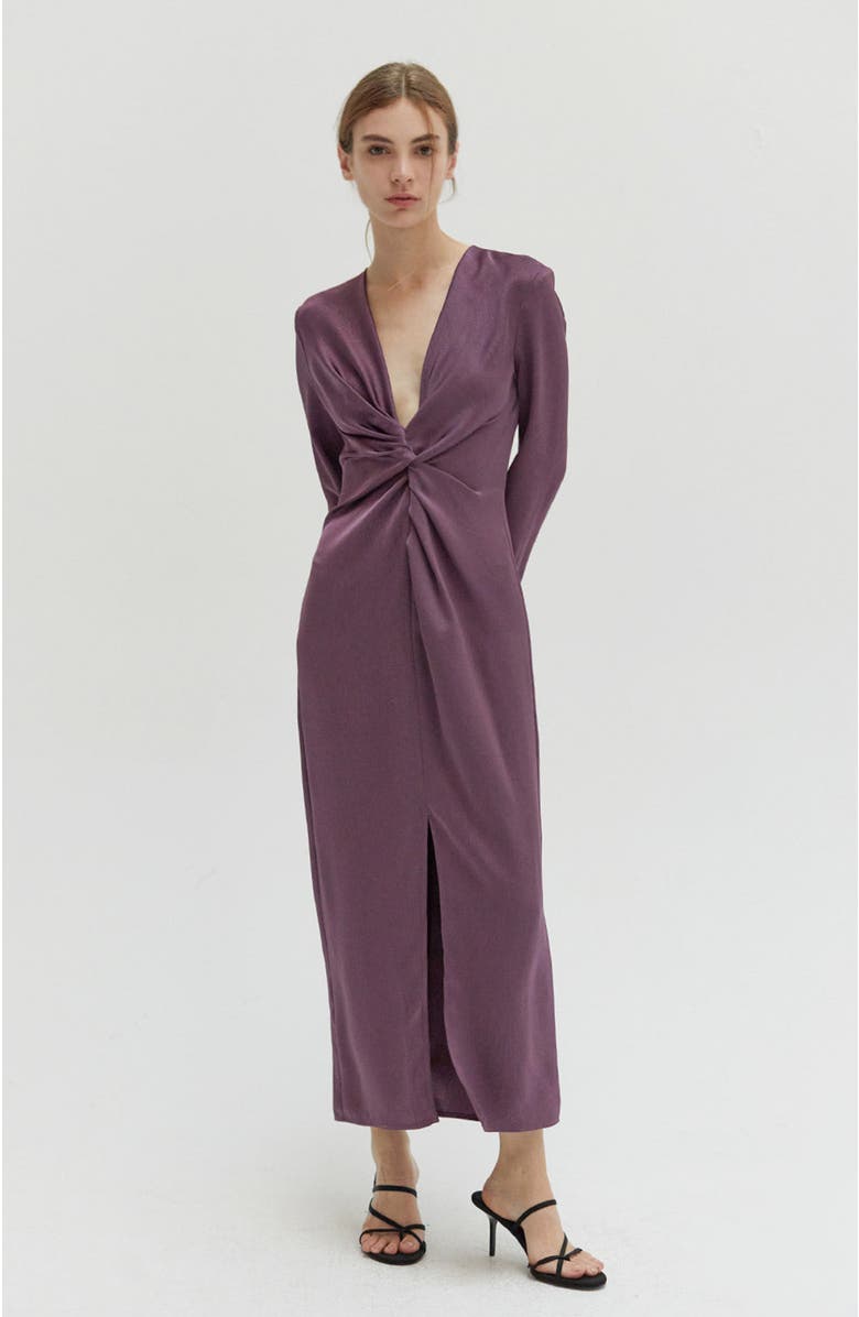 CRESCENT Front Twist Textured Satin Midi Dress, Alternate, color, 