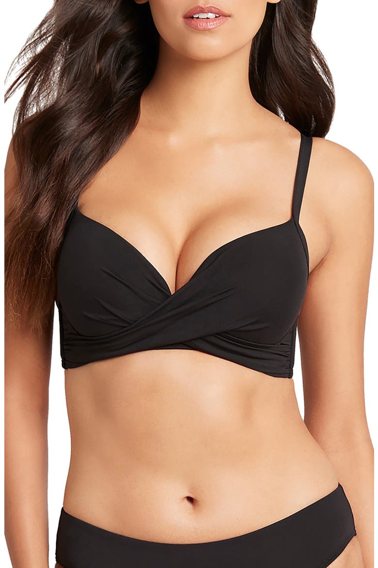 Cross Front Underwire Bikini Top, Main, color, BLACK