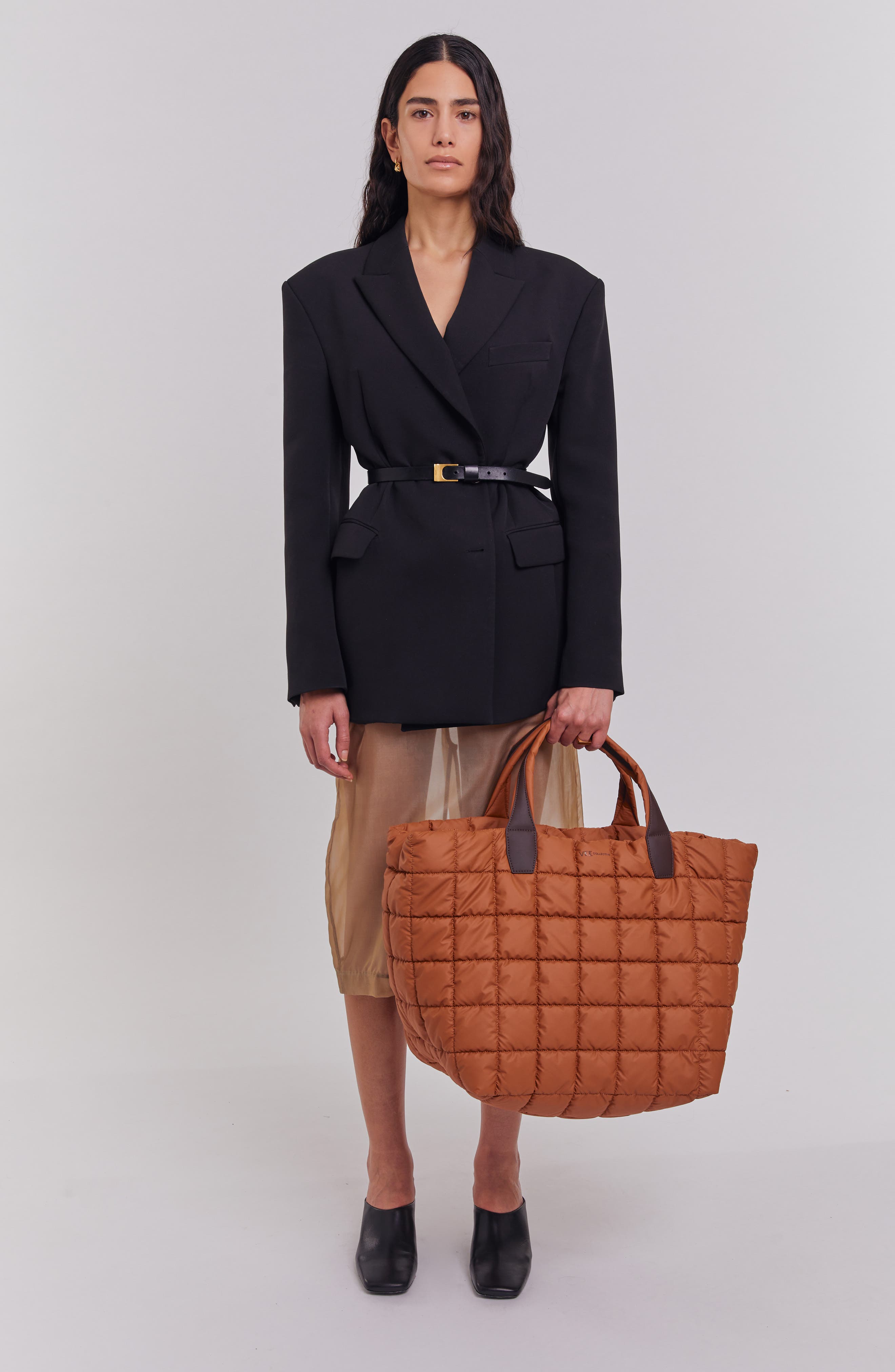 VeeCollective Porter Basque Quilted Tote, Alternate, color, Cognac
