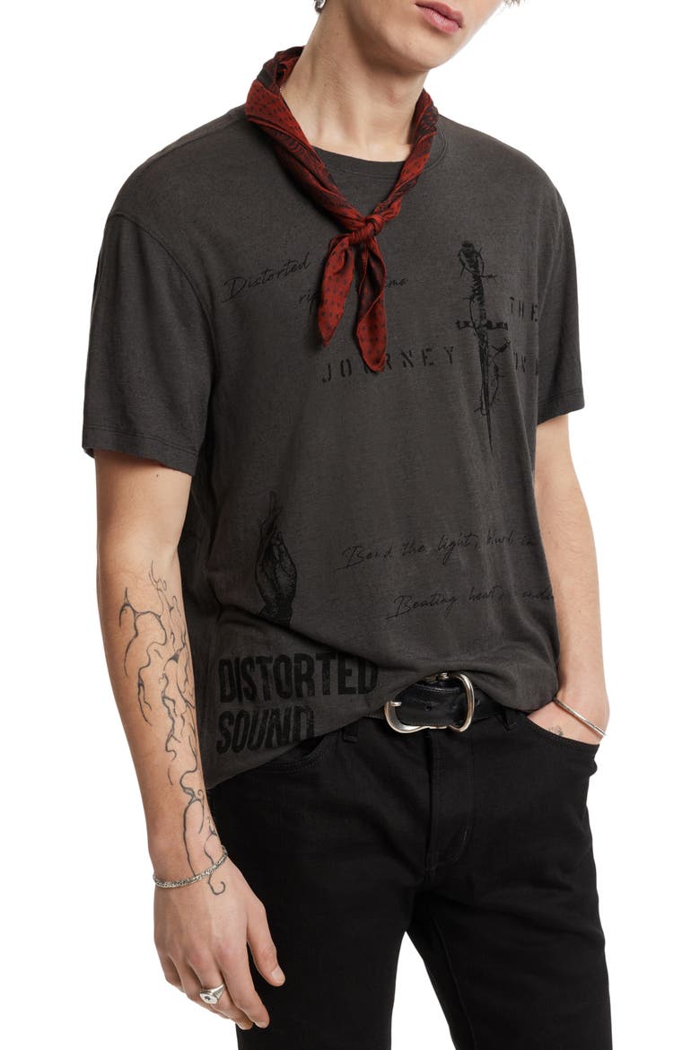 Distorted Sound Linen Blend Graphic Tee, Main, color, COAL
