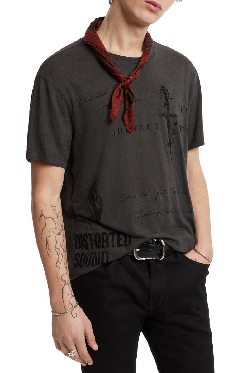 John Varvatos Distorted Sound Linen Blend Graphic Tee, Main, color, 