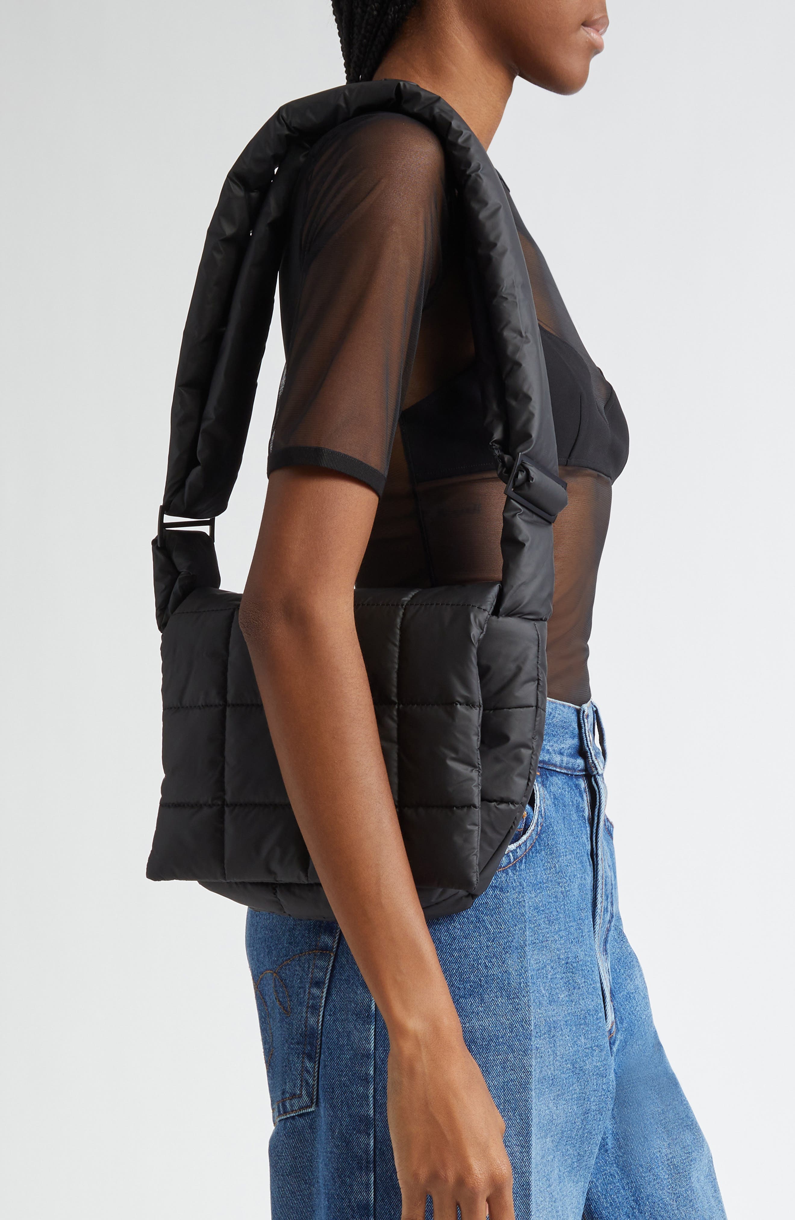 VeeCollective Porter Water Repellent Quilted Messenger Crossbody Bag, Alternate, color, Matt Black