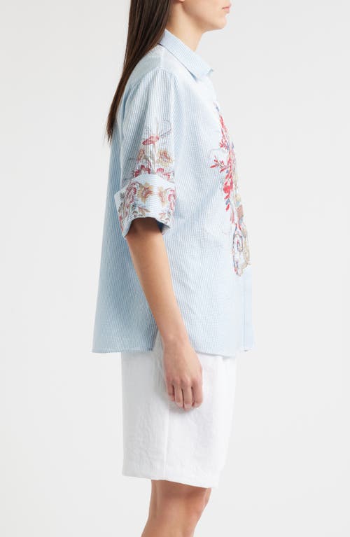 Kobi Halperin Drew Sequin Floral Stripe Cotton Blend Seersucker Button-up Shirt
