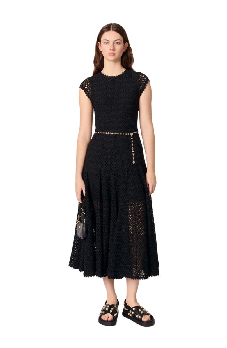 maje Crochet-knit maxi dress, Alternate, color, Black