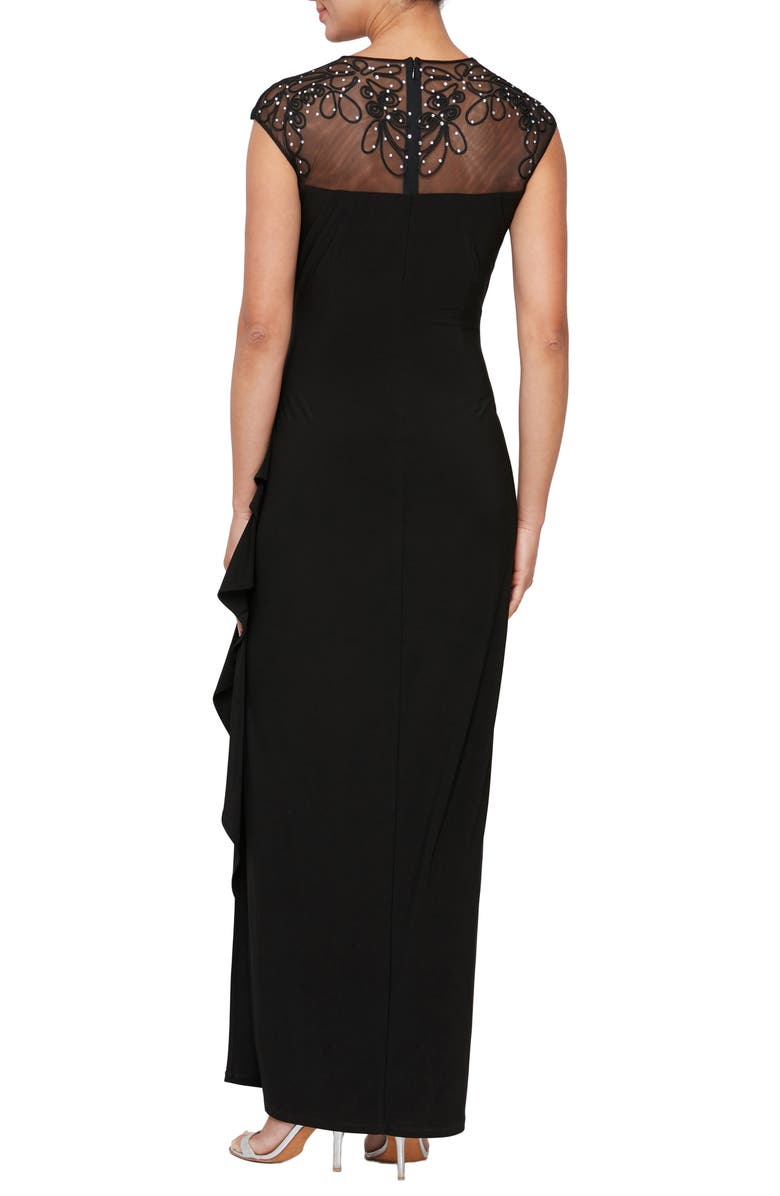 Alex Evenings Illusion Lace Matte Jersey Column Gown, Alternate, color, 