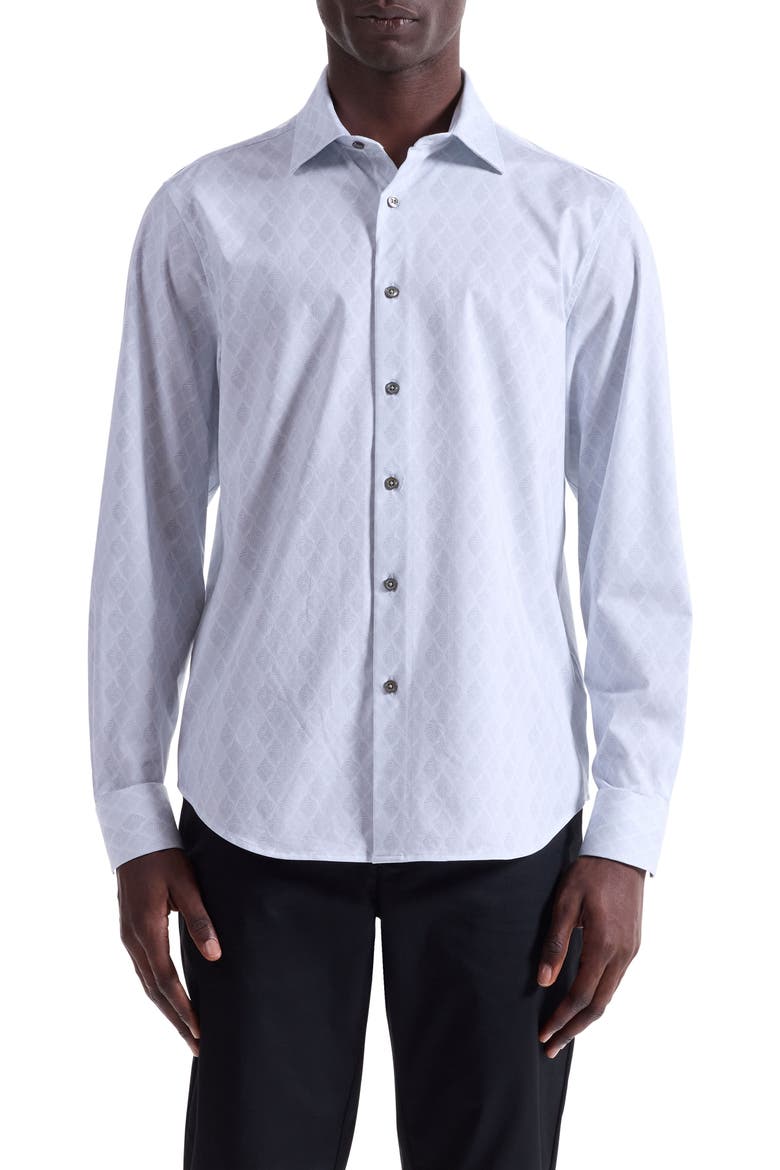 James OoohCotton® Leaf Print Button-Up Shirt, Main, color, PLATINUM