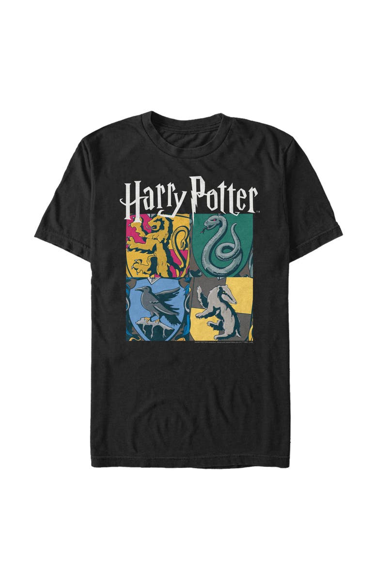 HARRY POTTER Men's Harry Potter Hogwarts Houses Vintage Collage  Graphic T-Shirt, Alternate, color, Black