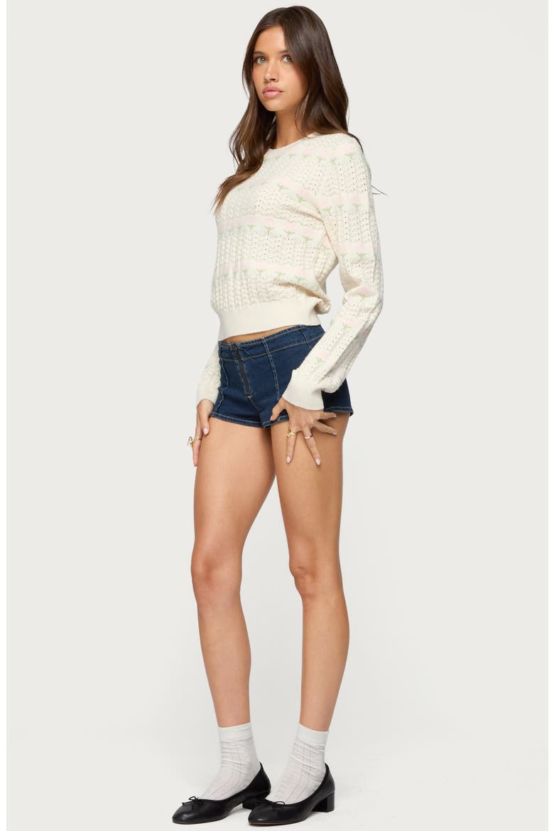 Emerie Floral Pointelle Stitch Sweater, Alternate, color, CREAM
