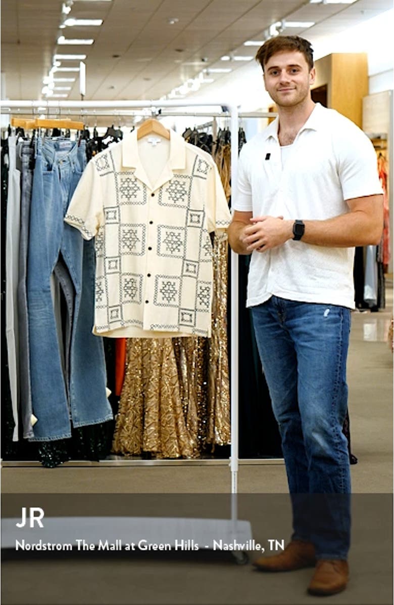 Cosmos Embroidered Short Sleeve Cotton Button-Up Shirt, sales video thumbnail