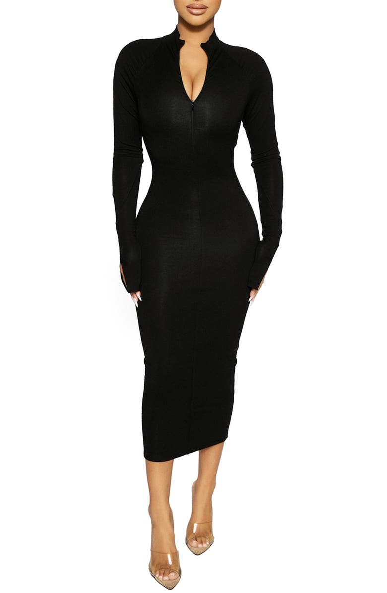 Naked Wardrobe Half Zip Long Sleeve Dress, Main, color, 