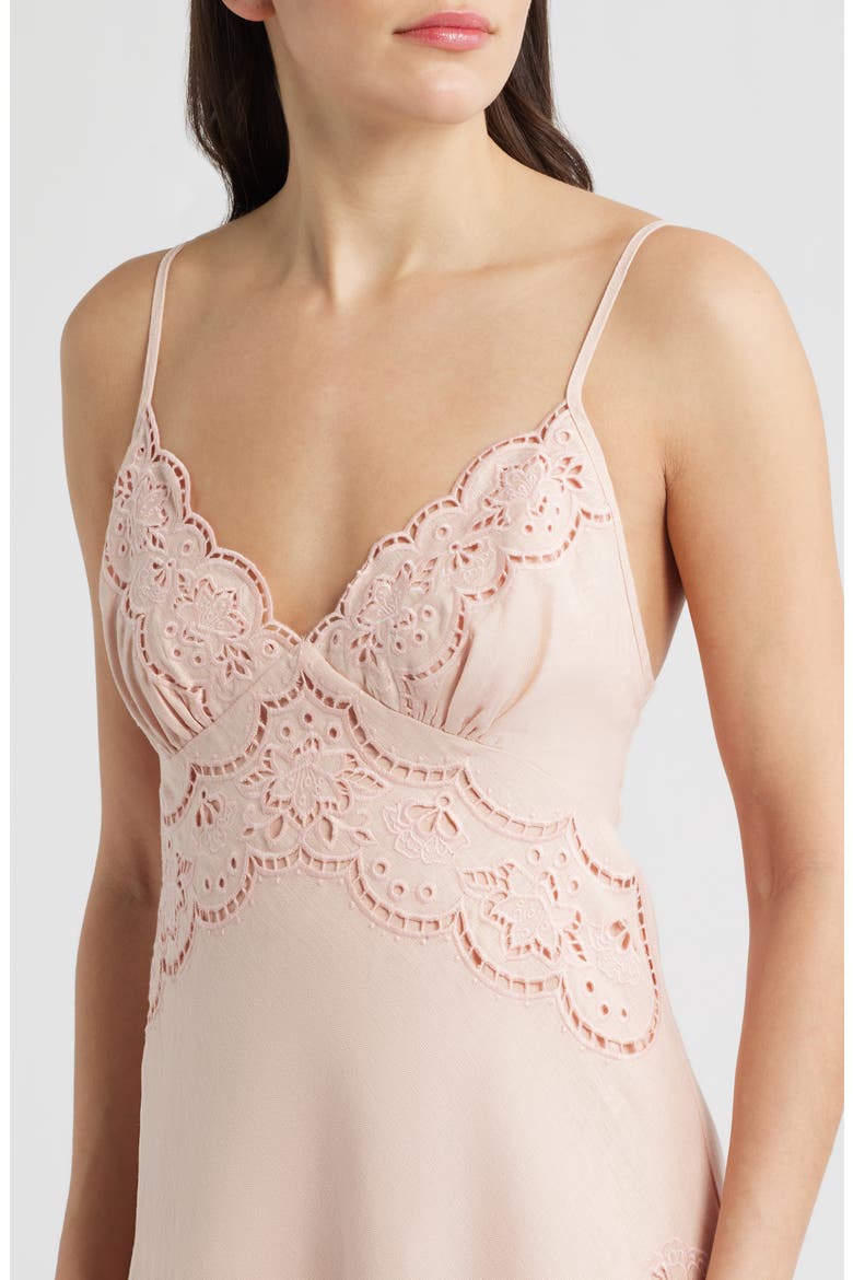 Richelieu Floral Embroidery Linen Slipdress, Alternate, color, LIGHT PINK