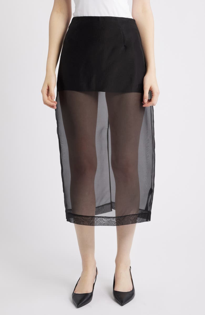 FRAME Silk Organza Pencil Skirt, Main, color, Black