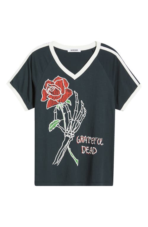 Daydreamer Grateful Dead Skeleton Rose Graphic T-shirt In Blue