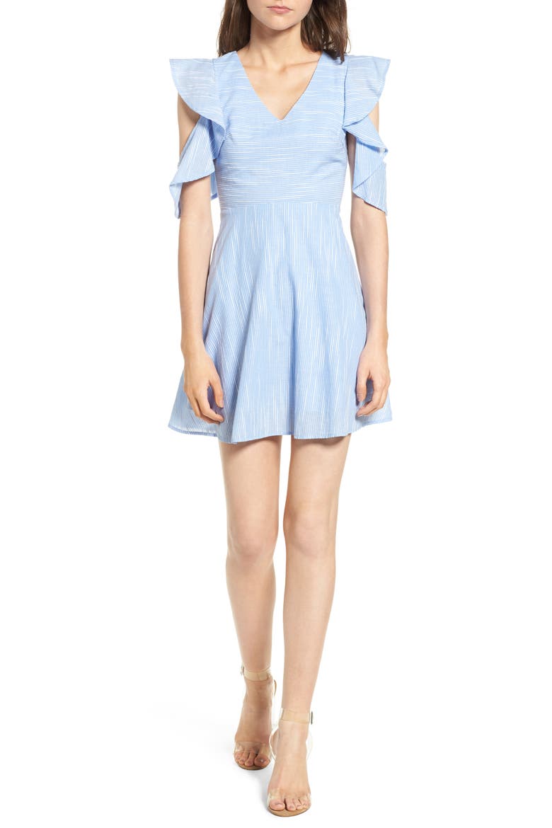 Cotton Cold Shoulder Skater Dress, Main, color, BLUE/WHITE
